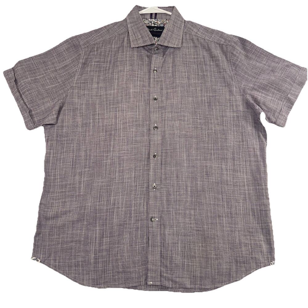 Robert Graham Modern Americana Shirt Size 2XL Purple Tailored Fit Linen Blend